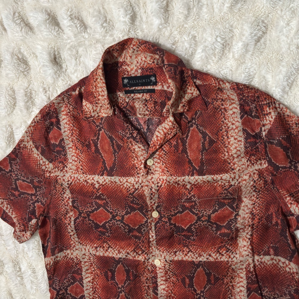 All Saints Red Snake Print Casual Button Down Shirt - Picture 5 of 15